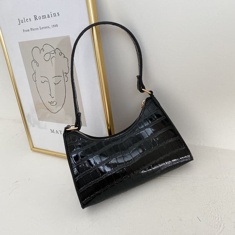 Croc-Effect Baguette Shoulder Bag